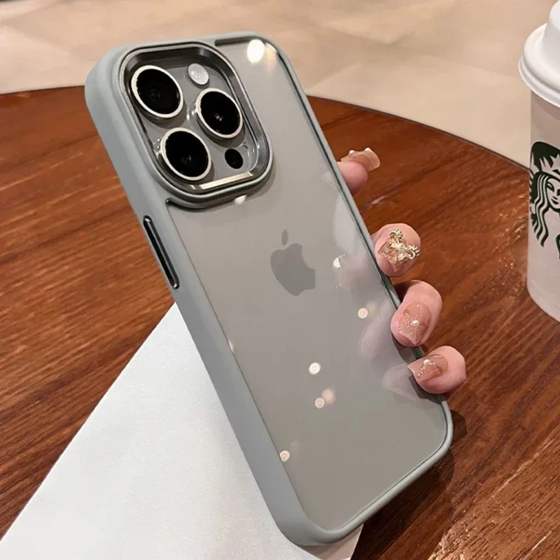 Luxury Metal Lens Bumper Clear Case For iPhone 15 14 13 12 11 Pro Max Mini X XS Max XR 7 8 Plus Silicone Acrylic Hard Back Cover-animated-img