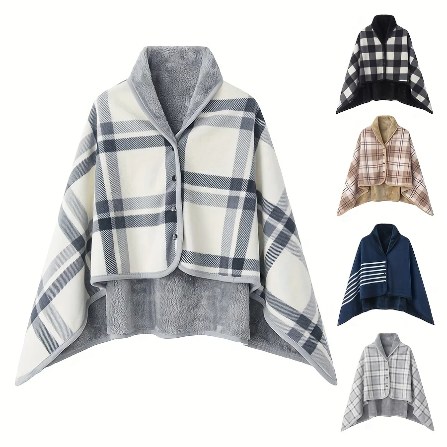 1pc Wearable Blankets Shawl Blanket Flannel Lazy Casual Office Blanket-animated-img