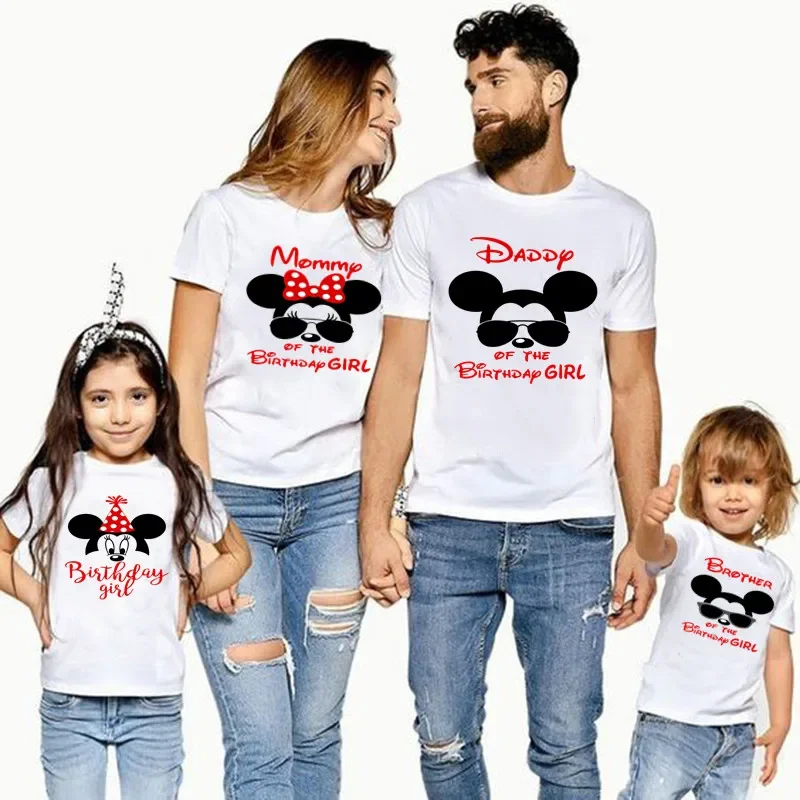 Disney Matching Family Outfits For Birthday Girl Minnie Mouse Theme Party Family Look T-shirt Kids Clothes Father Mother Kids-animated-img