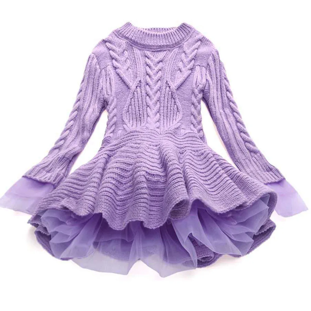 Girl Dress Christmas Wedding Party Dresses Knitted Sweater Chiffon Warm Winter Children Clothing Kids Clothes Baby Girl Dresses-animated-img