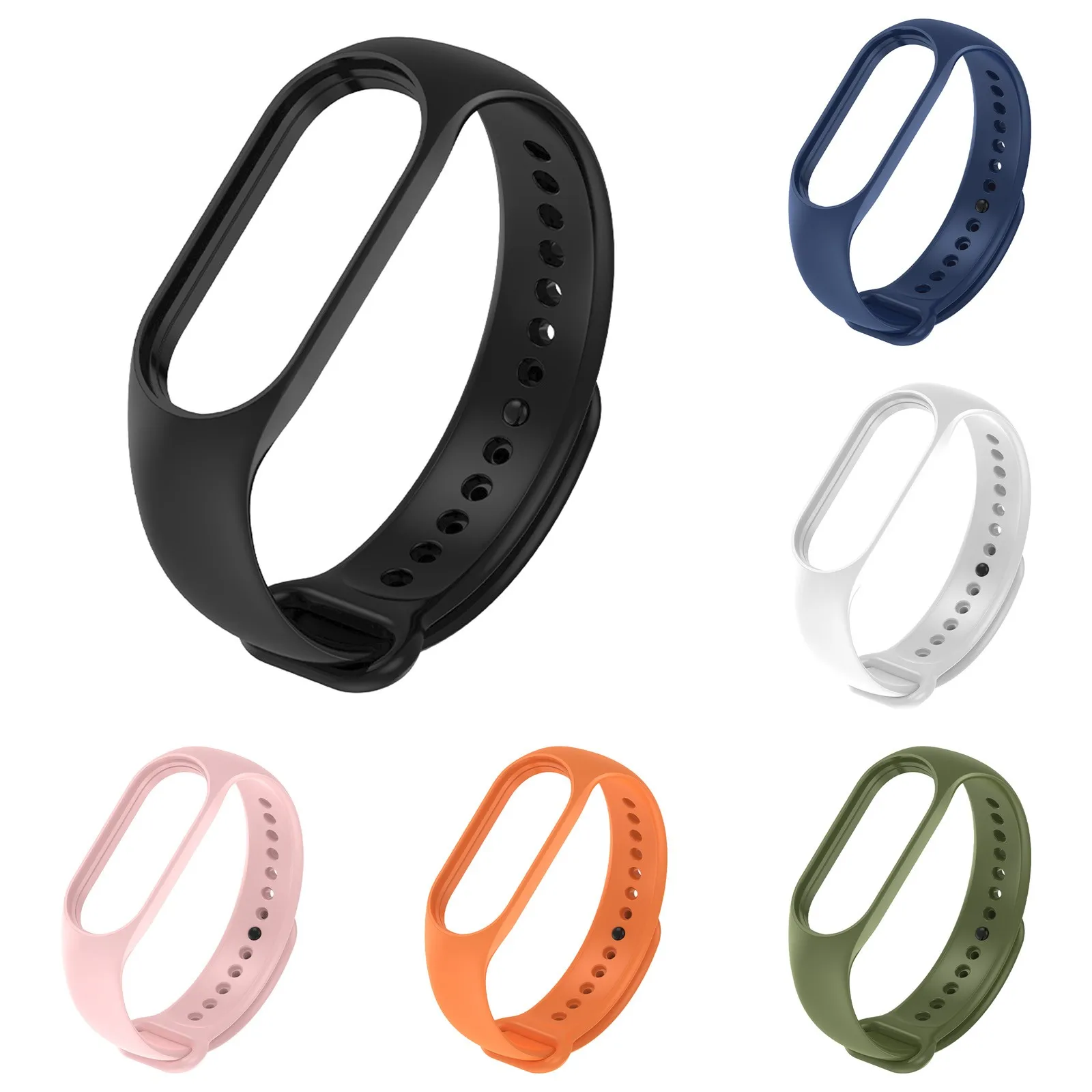 6 Color Silicone Replacement Strap For Mi Bands 7/6/5 Universal Bracelet Straps Black Blue Orange Pink Green Optional Waterproof-animated-img