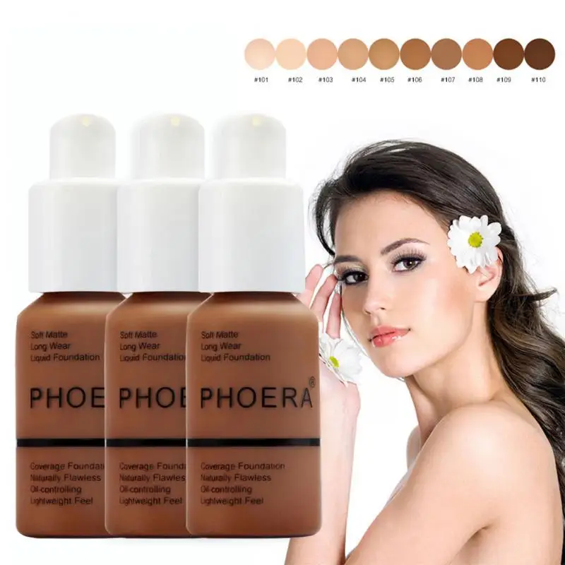 PHOERA 3PCS/Lot Liquid Foundation Set Concealer Brighten Waterproof Full Coverage Professional Facial Matte Base Make Up TSLM1-animated-img