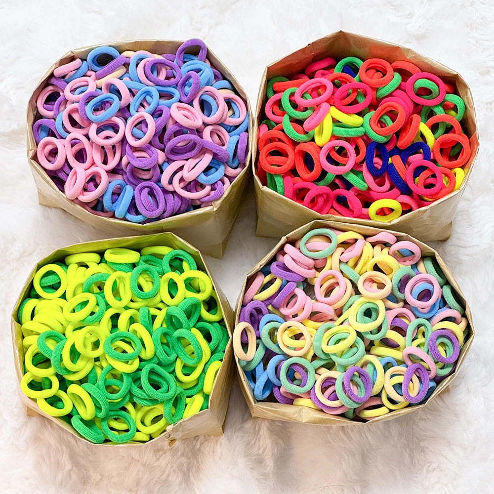 50/100/300Pcs Ealstic Basic Nylon Hair Ties for Girls Ponytail Hold Scrunchie Rubber Band Kid Fashion Hair Band Accessories-animated-img