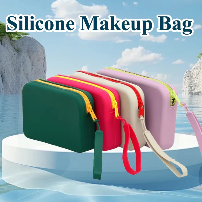 2024 HOT!Square Silicone Cosmetic Storage Bag Large Capacity Travel Makeup Brush Holder Zipper Portable Waterproof Organizer Bag-animated-img