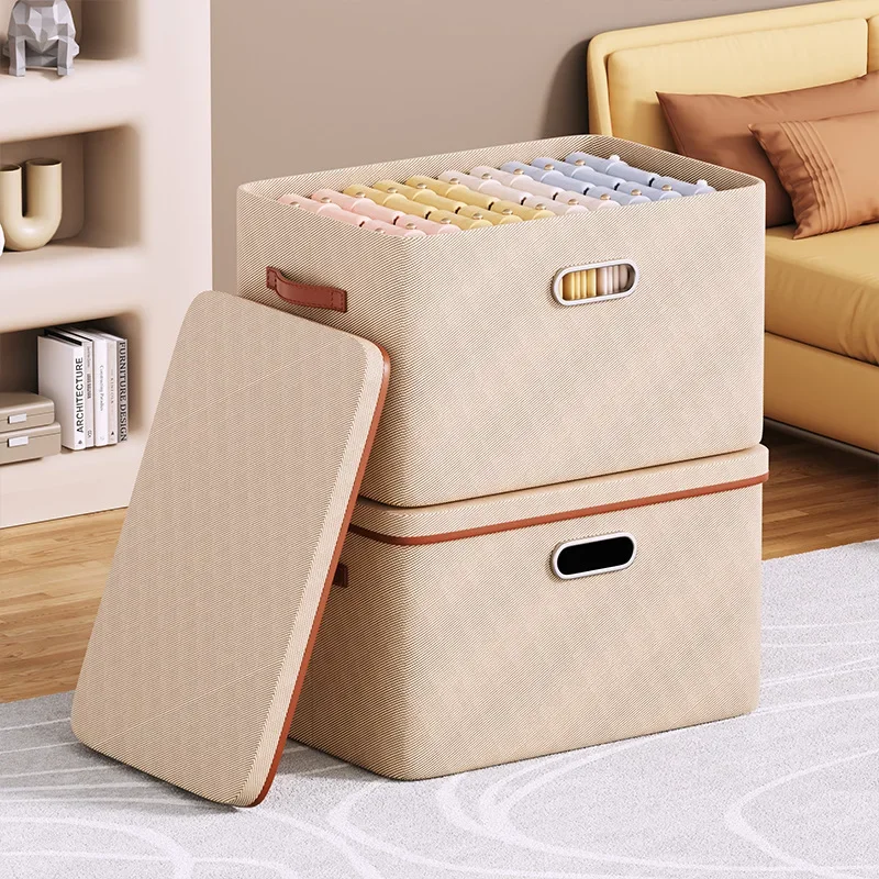 Foldable Fabric Storage Box Lid For Home Use Wardrobe Clothing Organizer Seasonal Storage Box Handy Bin-animated-img