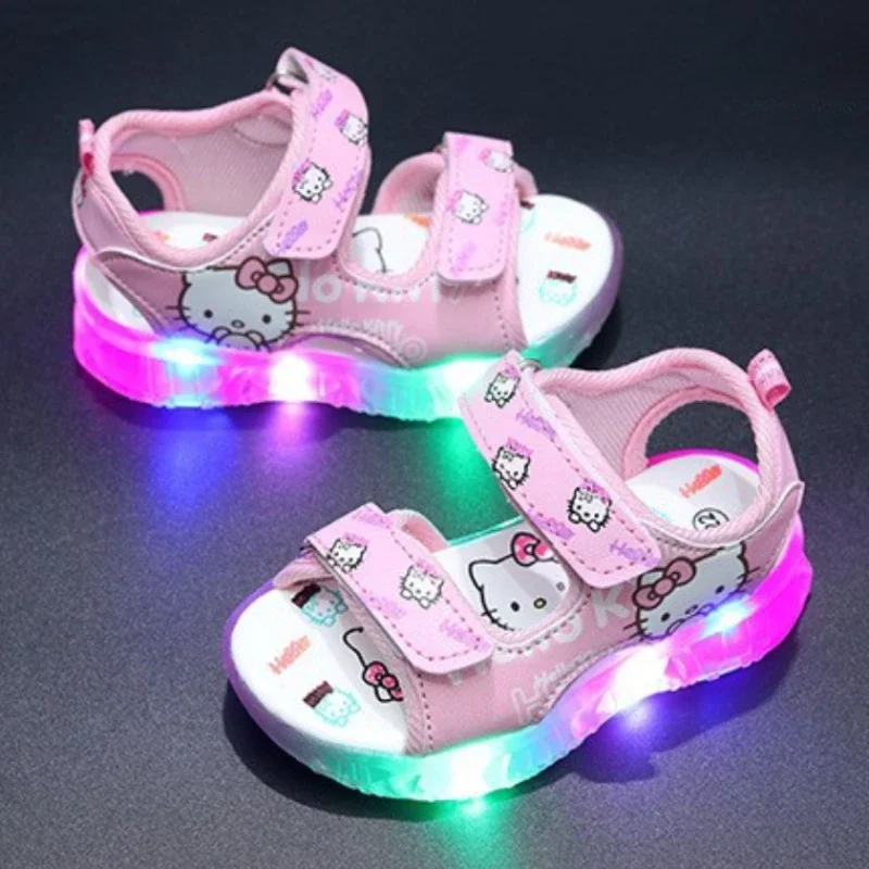 2024 Summer New Baby Girls Led Light Sandals Cute Hello Kitty Children's Casual Shoes Anti-slip Kids Beach Shoes Outdoor Shoes-animated-img