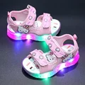 2024 Summer New Baby Girls Led Light Sandals Cute Hello Kitty Children's Casual Shoes Anti-slip Kids Beach Shoes Outdoor Shoes