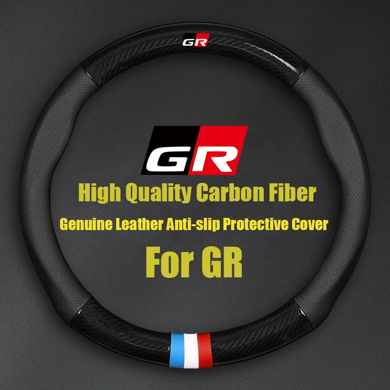Car Leather Carbon Fiber Non-slip Steering Wheel Cover For Toyota Sport GR Sport C-HR RAV4 Avensis Prado Prius Auto Accessories-animated-img