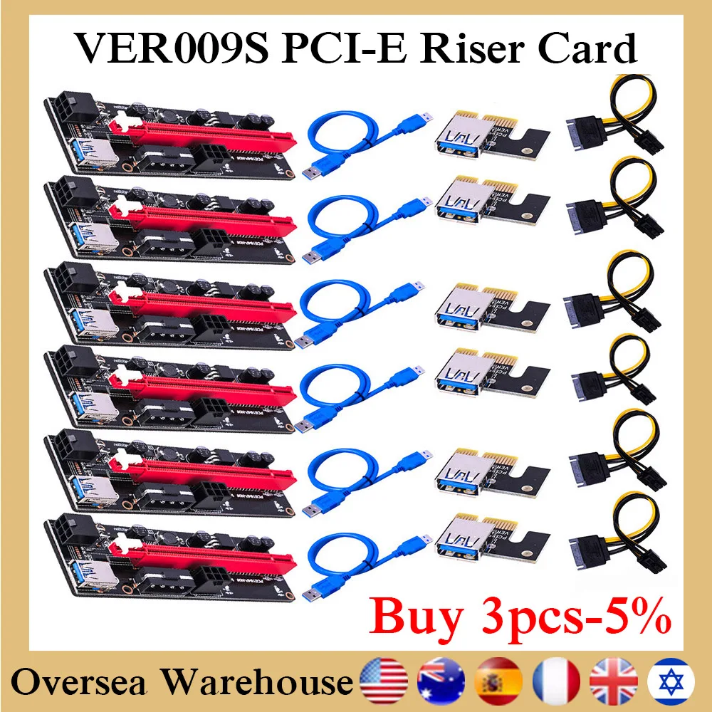 VER009S Riser PCI-E VER 009S PCIE Extender USB PCIE Card PCI Express PCI-E 4x 16x Adapter USB 3.0 SATA 15Pin To 6 Pin Cable