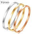 VQYSKO 4mm Stainless Steel Glossy Stackable Thin Bangle Bracelet for Women Solid Plain Polished Bracelet Best Gifts for Love