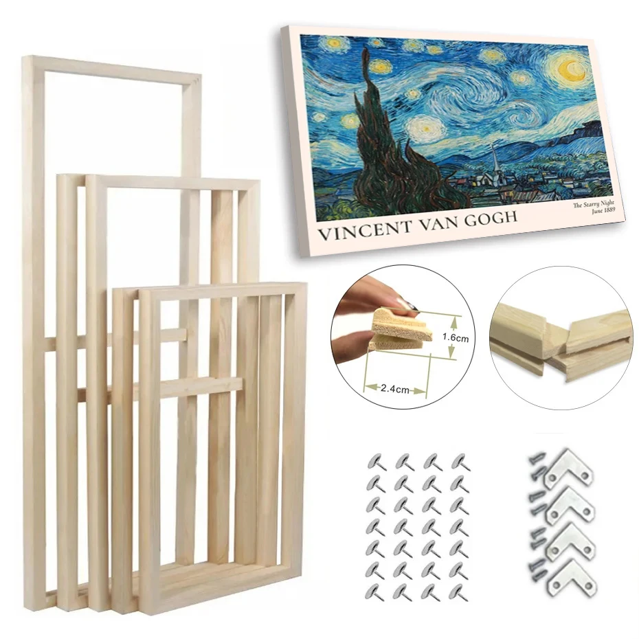 Solid Wood Canvas Picture Frame Kit DIY Stretcher Bars for Canvas Prints Diamond Oil Painting Wooden Wall Art Gallery Home Decor-animated-img