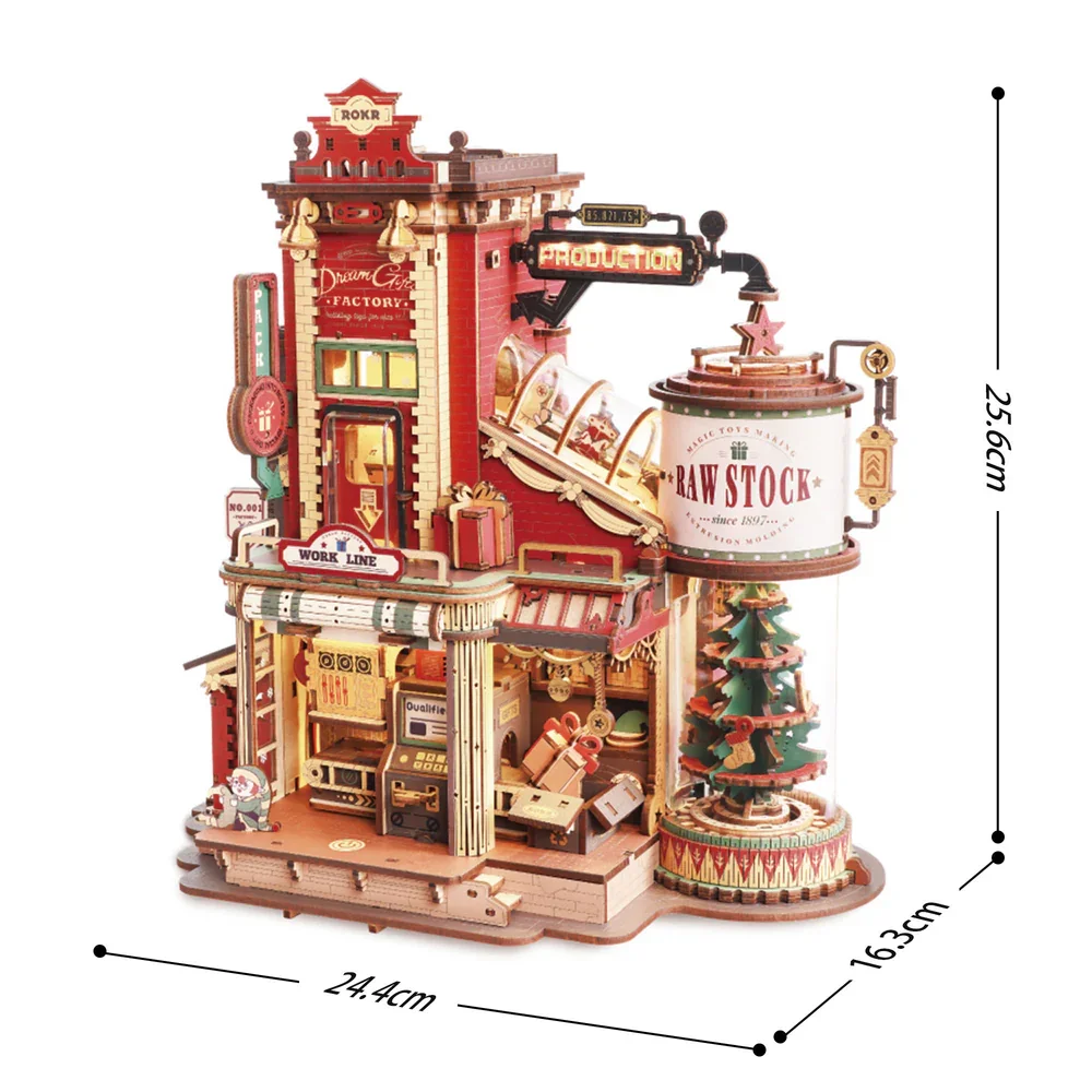 Robotime Rokr Dream Gift Factory 3D Wooden Puzzles Wooden Music Box Christmas Wooden Model Kits Build Best Gifts for Kids Adults-animated-img