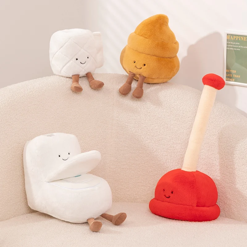 Simulation Toilet Roll Paper Poop Toilet Plunger Plush Toys Soft Stuffed Funny Doll Creative Prop Sofa Home Decor for Kids Gifts-animated-img