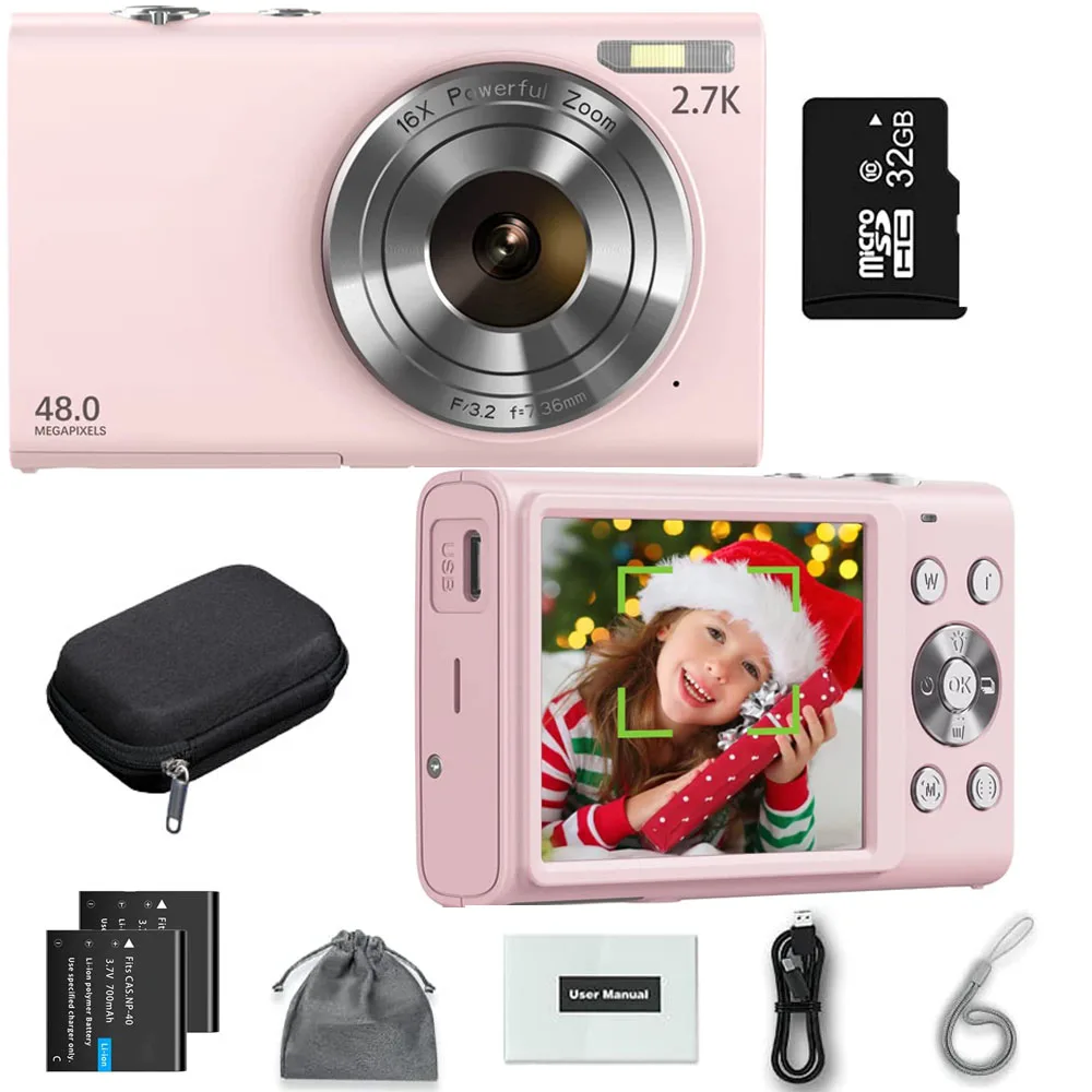 2.7K Digital Camera Autofocus Vlogging Camera HD 48MP with 2.8" Large Screen Camcorder Camera for Photography for Kid Adult