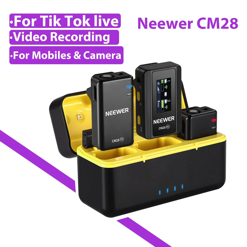 NEEWER CM28 Wireless Microphone For iPhone Camera Lavalier Microphone with Quick noise-Cancellation 200m Range Lossless Audio-animated-img