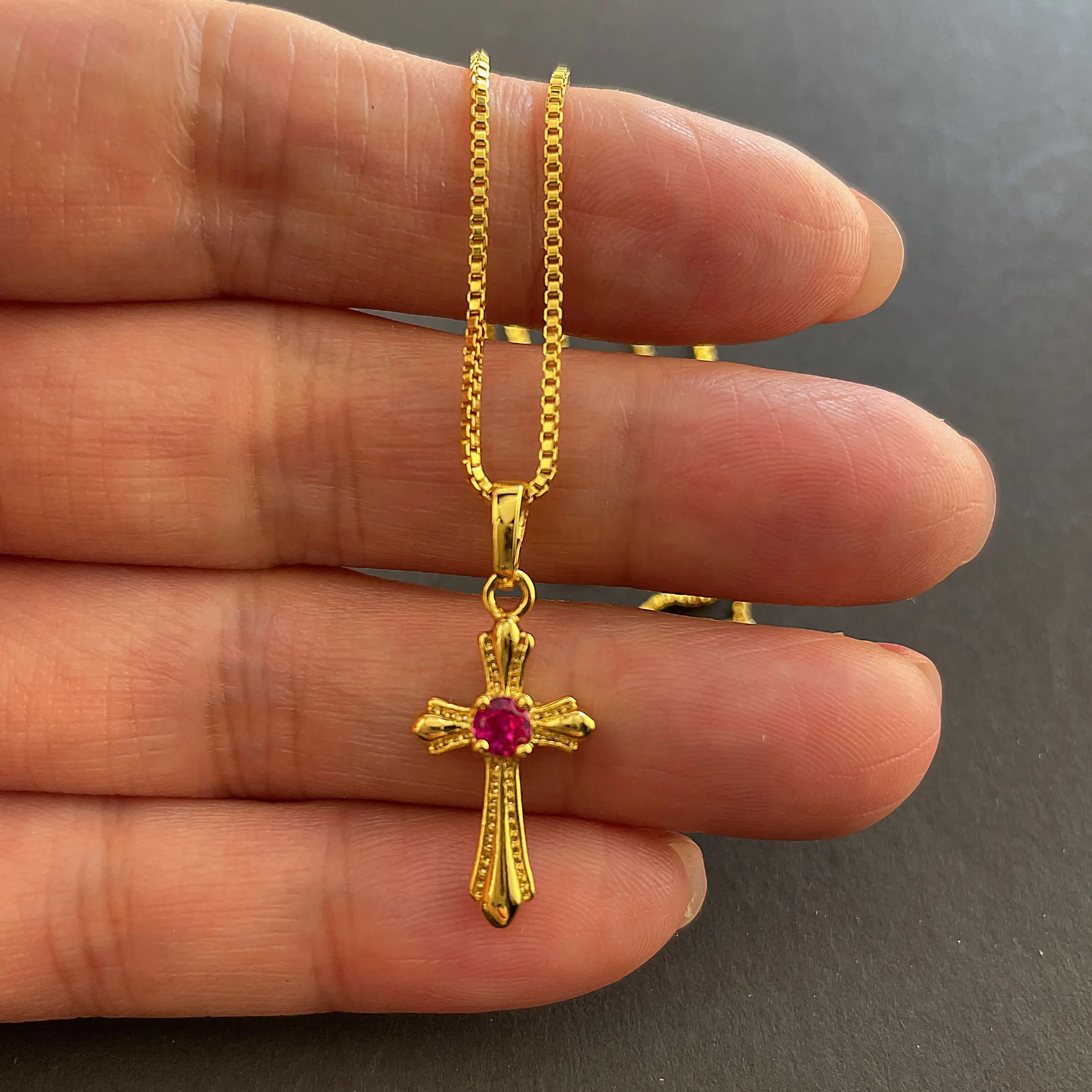 Korea Gold 24K Necklace Gold Plating Cross Necklace For Girls Jewelry Gift Religion-animated-img