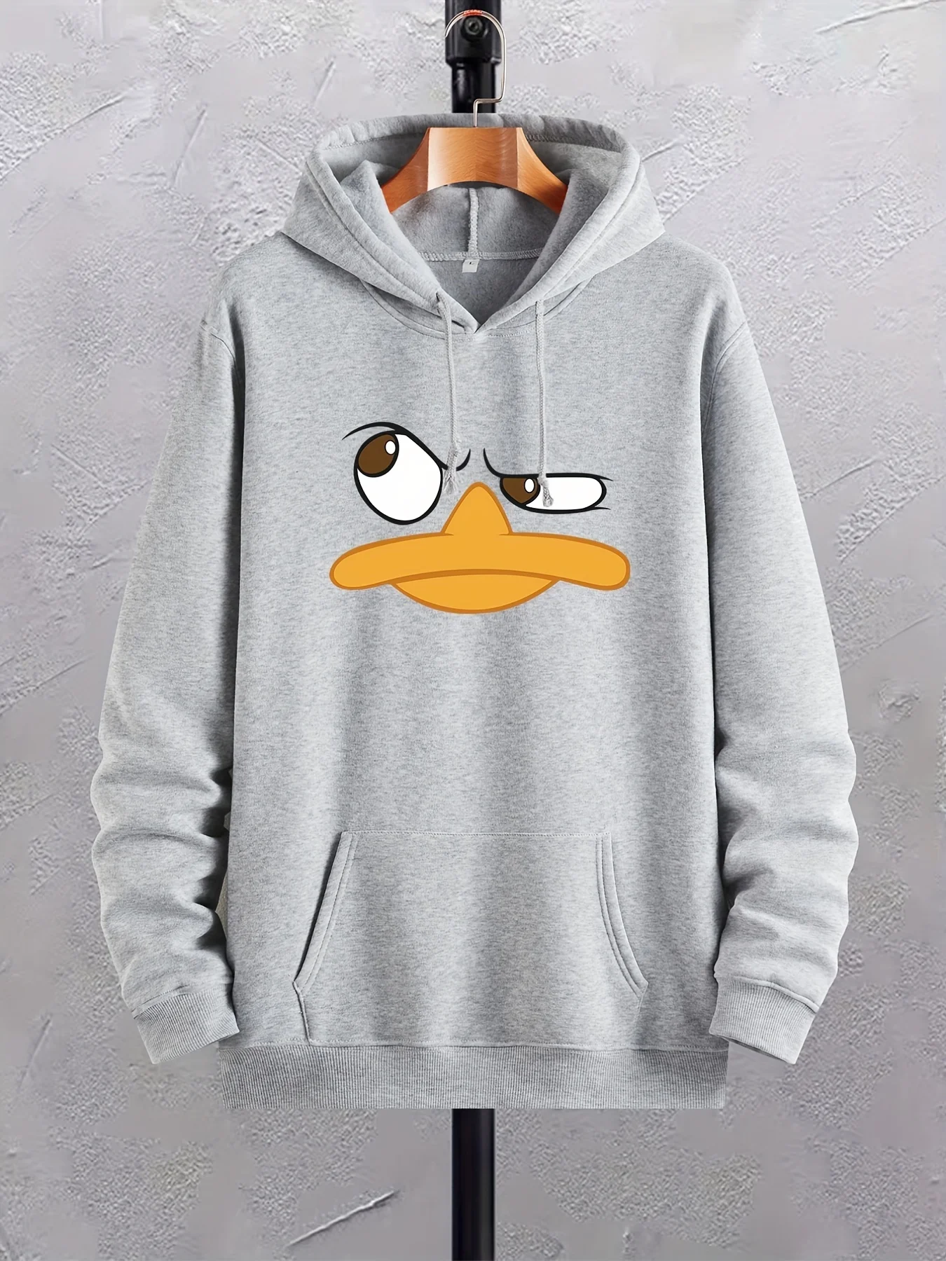 Cartoon Duck Print Hoodies For Men, Graphic Hoodie With Kangaroo Pocket, Comfy Loose Trendy Drawstring Hooded Pullover-animated-img