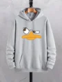 Cartoon Duck Print Hoodies For Men, Graphic Hoodie With Kangaroo Pocket, Comfy Loose Trendy Drawstring Hooded Pullover