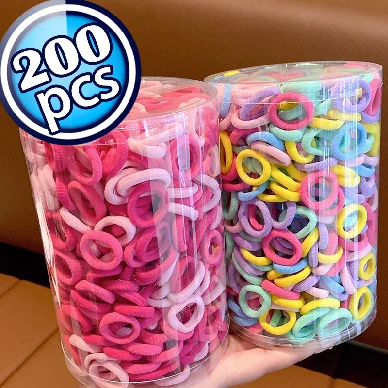 100/200PCS Women Girls Colorful Nylon Elastic Hair Bands Ponytail Hold Small Hair Tie Rubber Bands Scrunchie Hair Accessories-animated-img