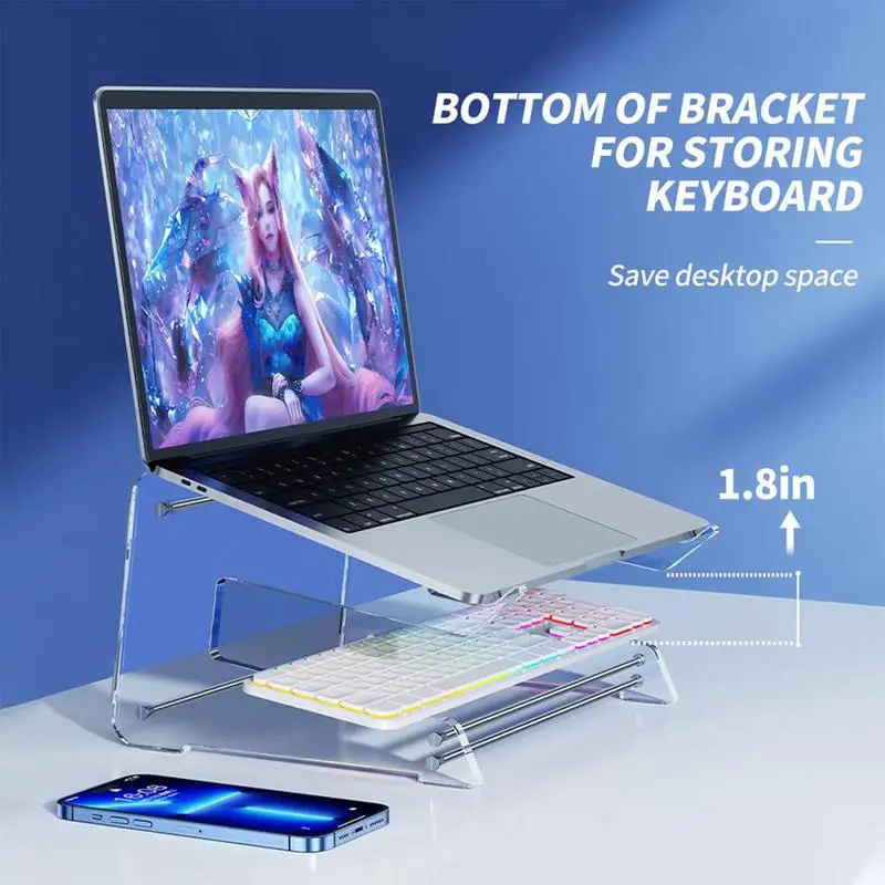 Laptop Holder Acrylic Laptop Stand For Desk Heat Dissipation Hollow Out Clear Notebook Holder For Support 10 To 15.6 Inches-animated-img
