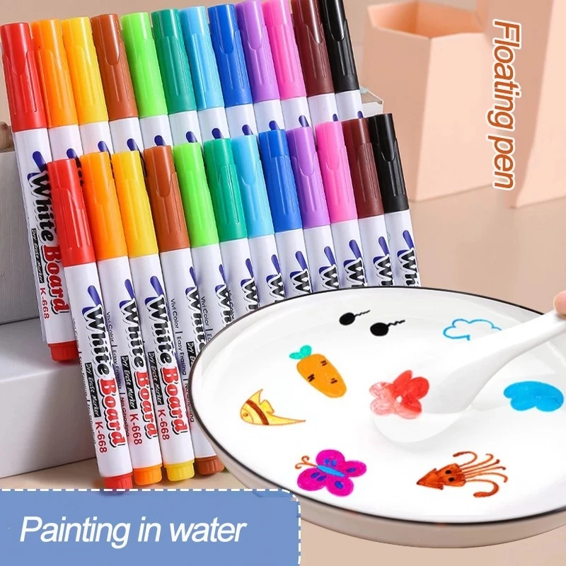 8/12 Colors Magical Water Painting Pen Water Floating Doodle Pens Kids  Drawing Early Education Magic Whiteboard Markers Kids Toy