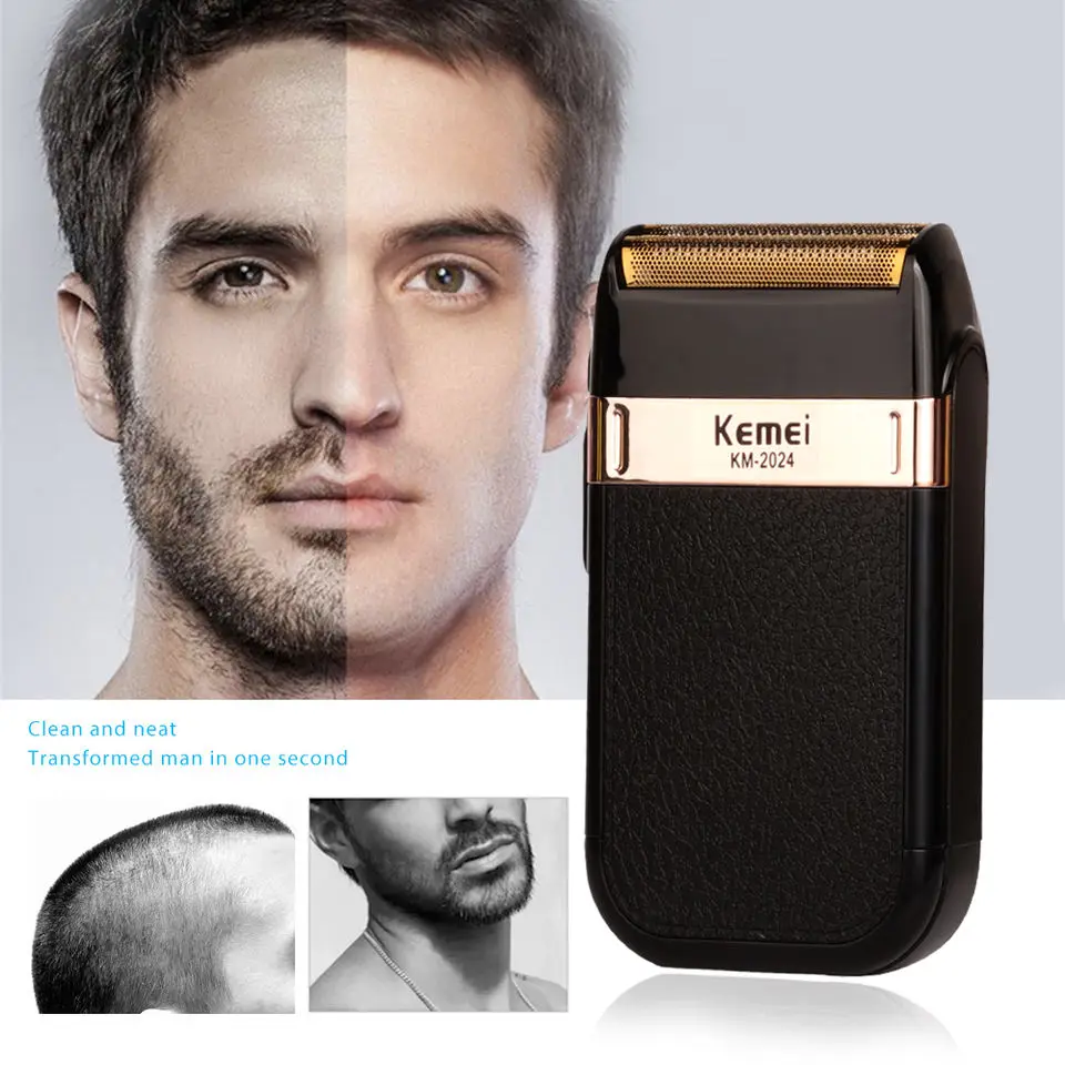 Kemei KM-2024 Electric Shaver for Men Blade Waterproof Reciprocating Cordless USB Rechargeable Shaving Barber Machine-animated-img