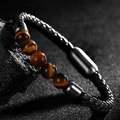 High Quality Leather Bracelet Lava Chakra Stone Beads Black Tiger Eye Bracelets Magnetic Buckle Bangles Braid Rope Chain for Men