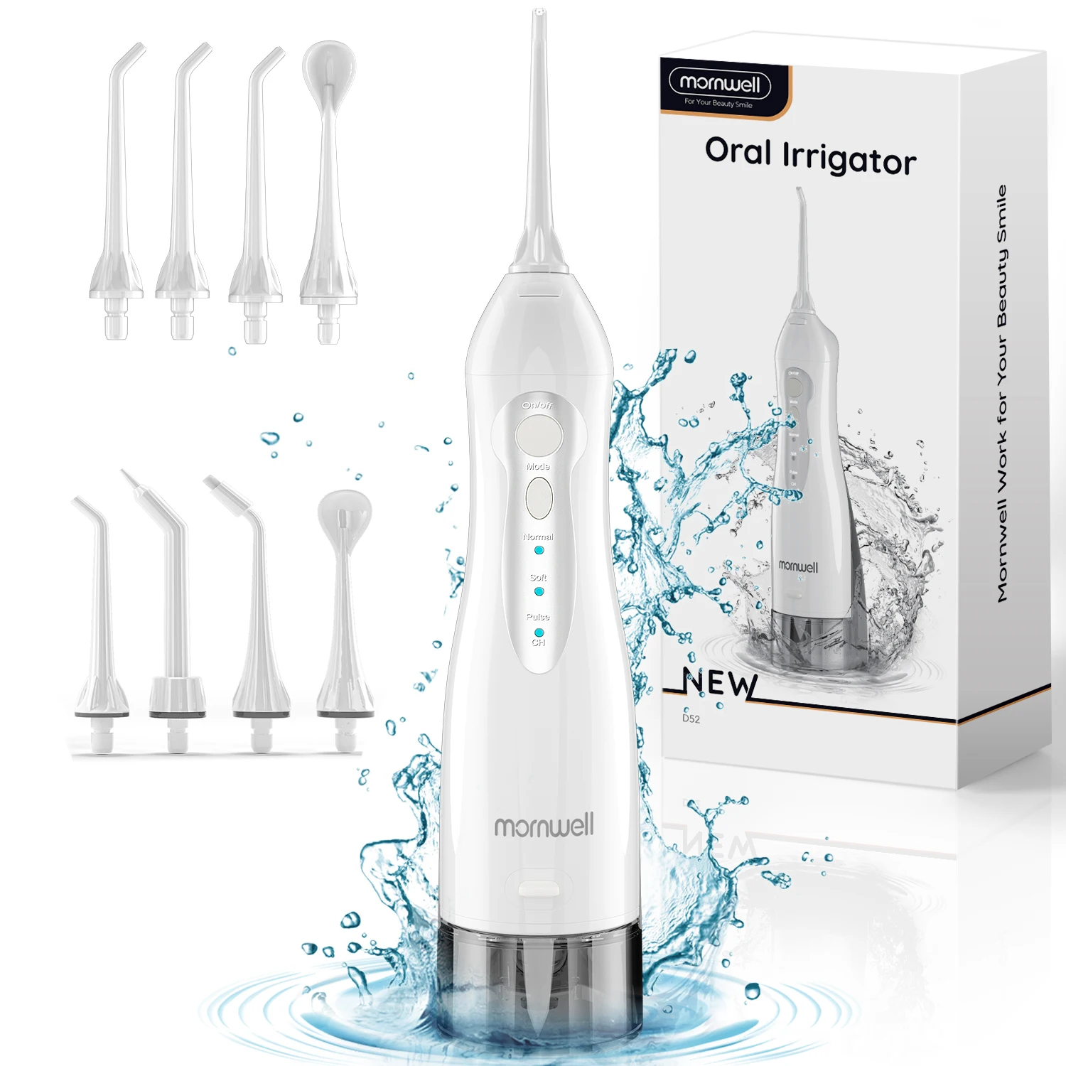 Portable Rechargeable Oral Irrigator with 300ML Tank 3 Modes 8 Replaceable Tips-IPX7 Waterproof Water Dental Picks for Home Use-animated-img