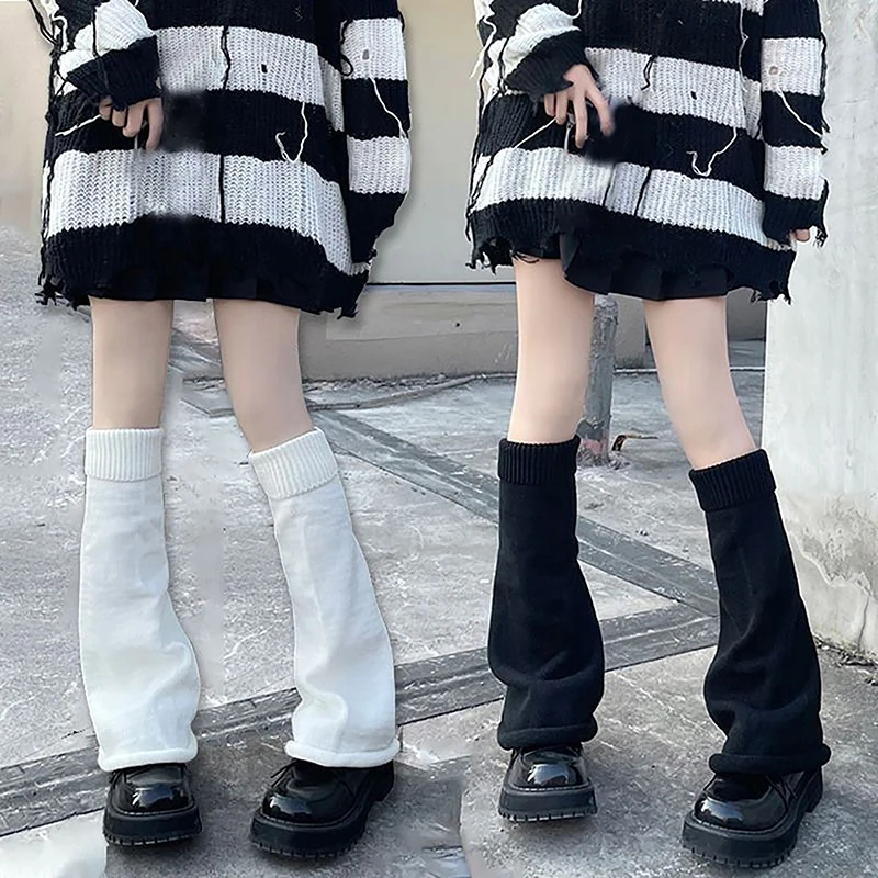 Winter Leg Warmers Wide-legged Socks JK Knee High Socks Long Stacked Socks Gothic Lolita Knit Long Socks Women Legs Warmers-animated-img