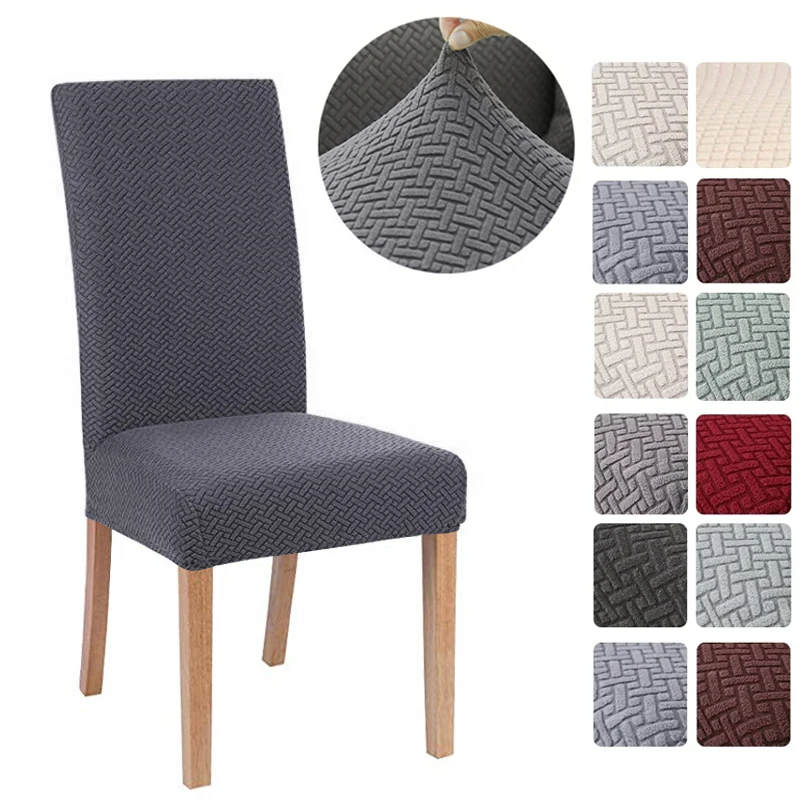 Jacquard Chair Cover for Dining Room Stretch Jacquard Dining Chair Cover Slipcover Elastic Spandex Kitchen Chair Cover-animated-img