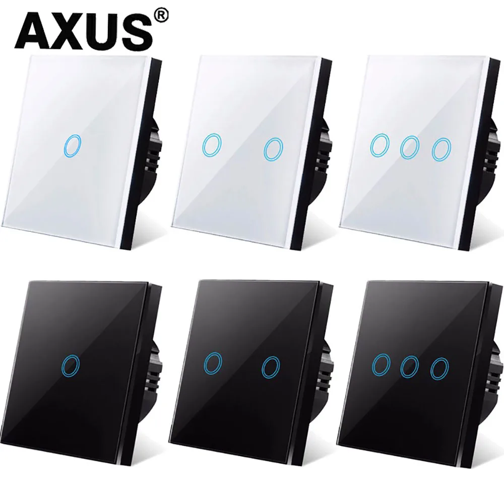 AXUS EU Touch Switch AC100-240V Led backlight Panel Tempered Crystal Glass wall Light sensory Switches 1/2/3 Gang Interruttore-animated-img