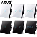 AXUS EU Touch Switch AC100-240V Led backlight Panel Tempered Crystal Glass wall Light sensory Switches 1/2/3 Gang Interruttore