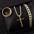 3pcs/set Punk Black Cross Pendant Necklace Thick Chain Bracelet Ring Fashion Jewelry Sets  Men for Autumn preview-3