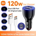 120W Xiaomi Dual USB Car Charger 67W 6A Turbo Fast Charging Adapter For Mi 15 14 13 13T 12 Pro Redmi Note K60 Phone Charge Cable