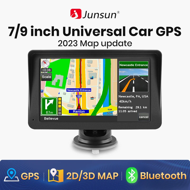 Junsun 7 Inch Car GPS Navigation Touch Screen 256M+8G FM Voice Prompts Europe Map Free Update Truck GPS Navigators 2023-animated-img