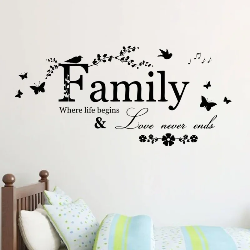 Family Love Never Ends Quote Vinyl Wall Sticker Wall Decals Lettering Art Words Stickers Home Decor Wedding Decoration Poster-animated-img