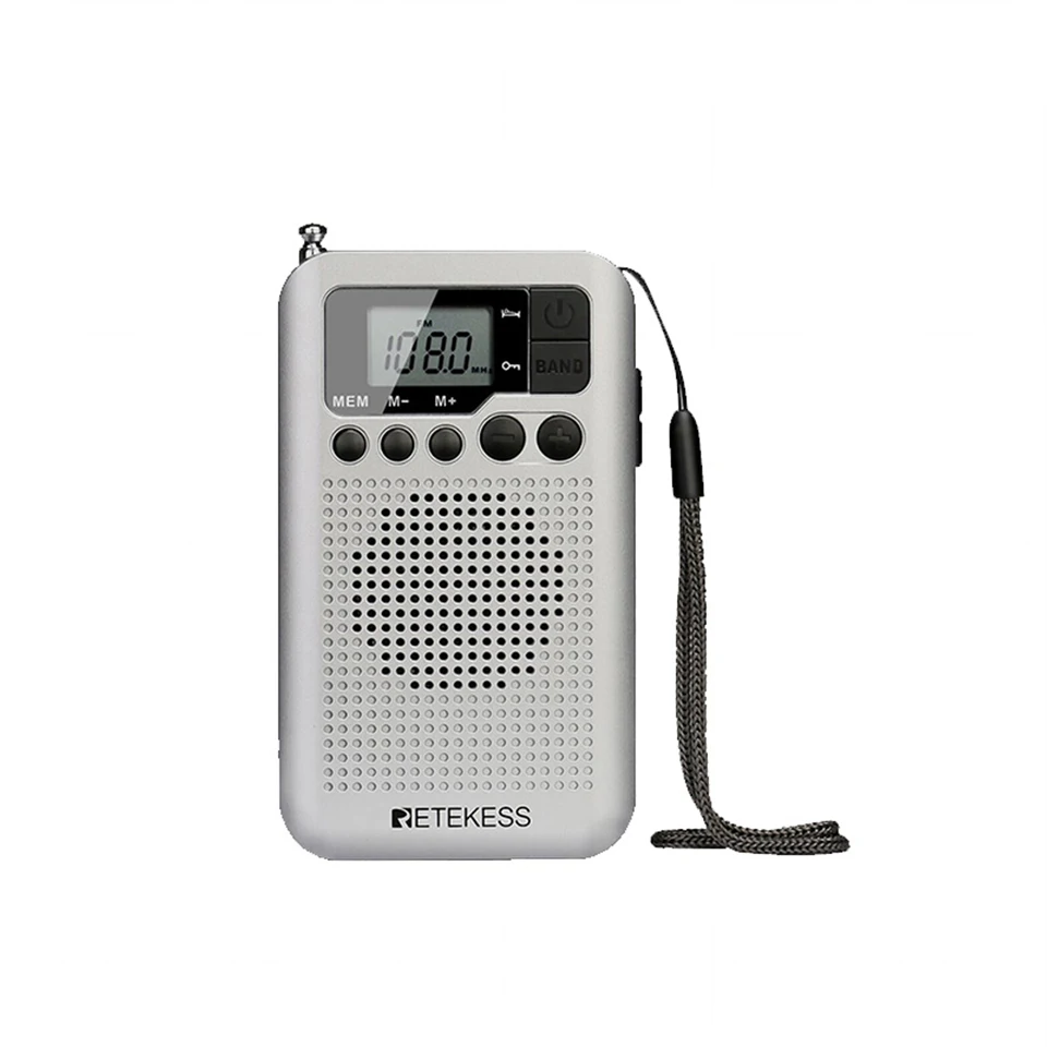 Retekess TR106 Mini Radios Portable AM FM Battery Operated Radio Pocket Radio Speaker Stereo LCD Display Headphone Jack Clock-animated-img