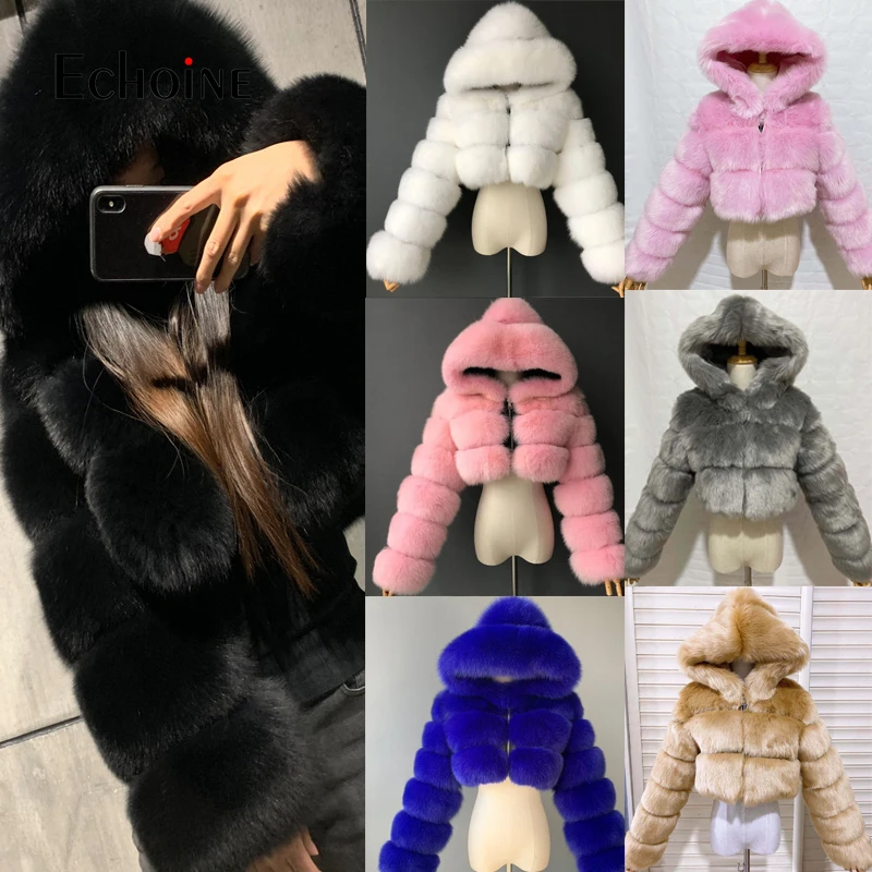 cropped fur jacket with hood