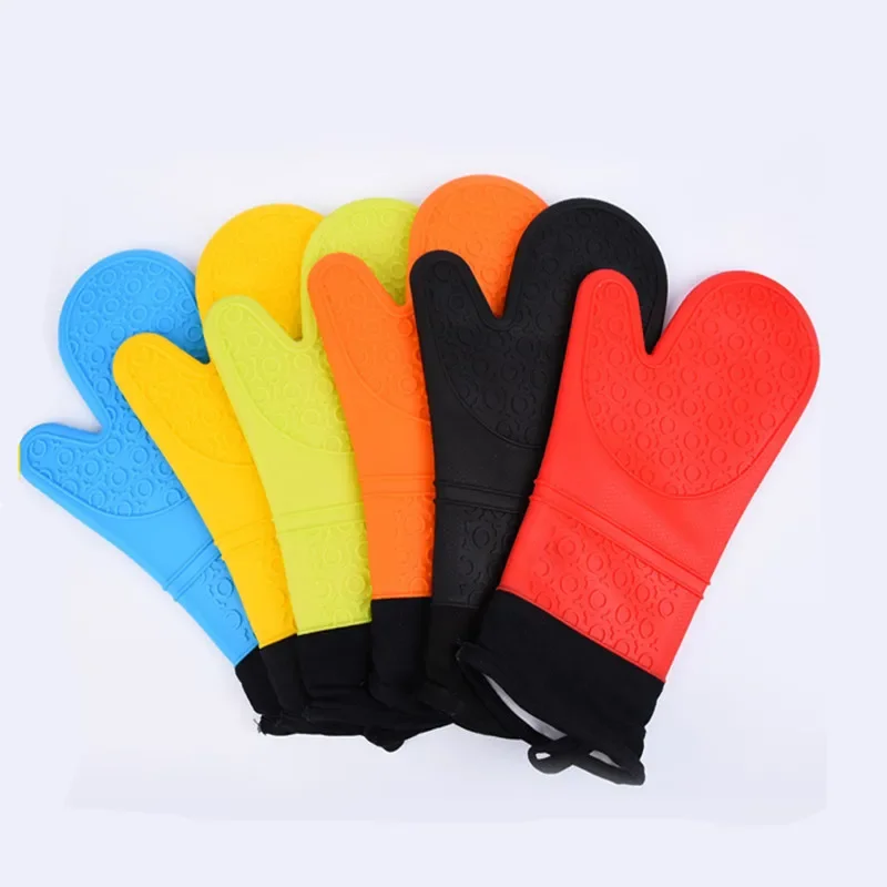 1 Pcs Insulation Silicone Anti-Skid Oven Mitts Ideal Protection With Extra Long Thick Quilted Cotton Liner Silicone BBQ Glove-animated-img