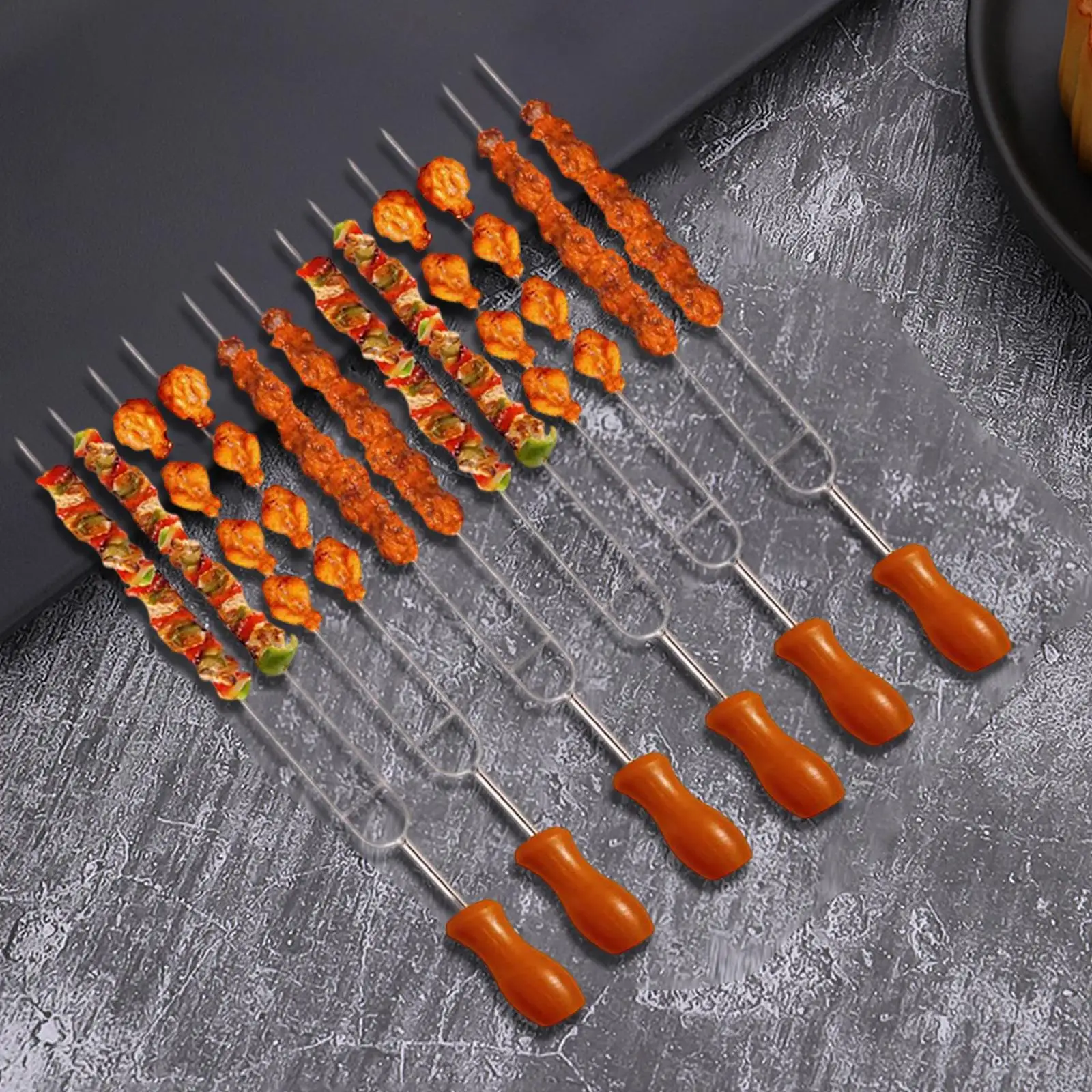 6x Roasting Sticks BBQ Skewers Barbecue Forks BBQ Meat Fork Hot Dog Forks with-animated-img