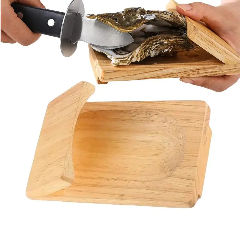Seafood Wood Shucking Clamp Oyster Shucking Protector Clamp Seafood Wood Shucker Tools Ergonomic Handguard Oyster Shucking Tool-animated-img