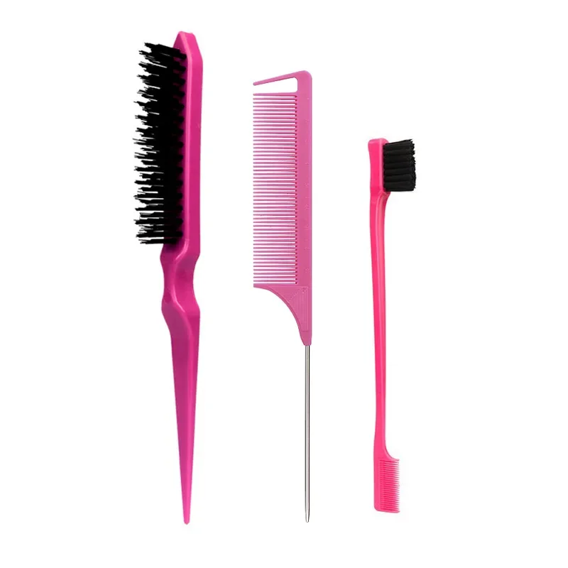 3pcs Hair Styling Comb Set Teasing Hair Brush Triple Teasing Comb Rat Tail Combs Edge Brush Hair Tail Tools Braid Tool Loop-animated-img