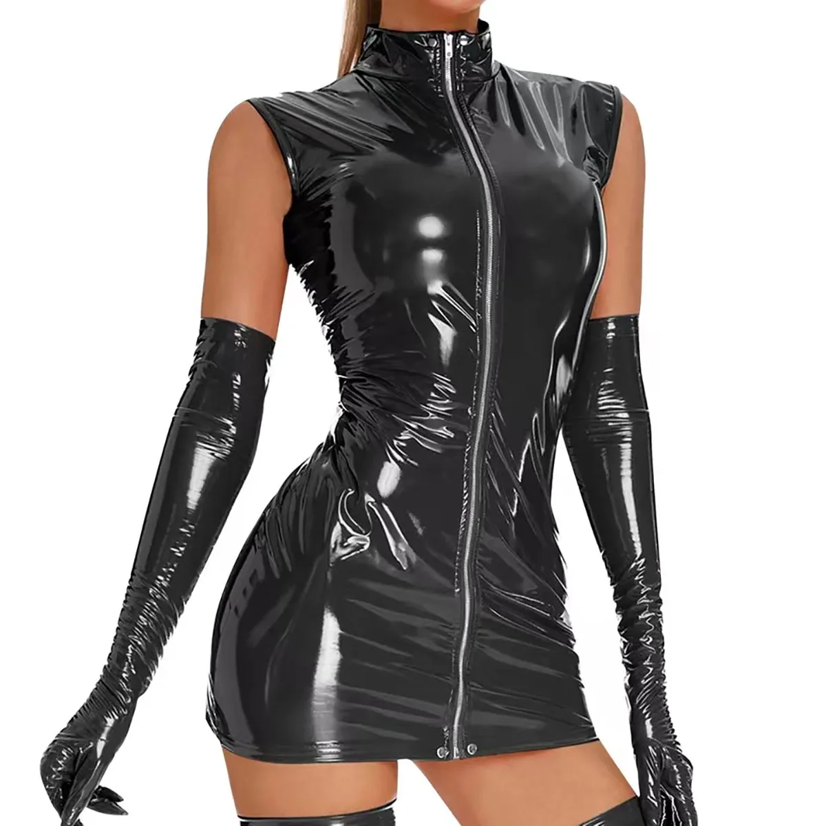 Купить Алиэкспресс | 5XL Women Sexy Shiny Leather Dress Erotic Zipper Open  Crotch Latex Sheath Bag Hip Skirt Sexy Bottom Porn Breast Exposing Sexi