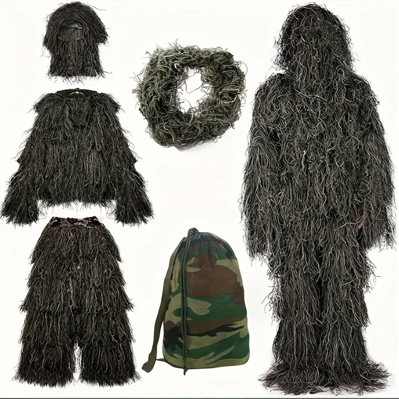 5Pcs Adult Ghillie Suit Hunter Camouflage Clothing gillie suit Hunting Suit Birding Clothes-animated-img