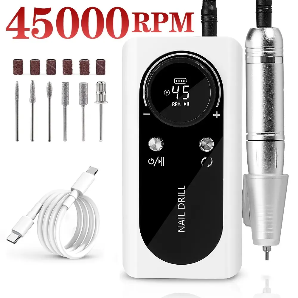 45000RPM Nail Drill Machine Electric Portable Nail File Rechargeable Nail Sander for Gel Nails Polishing For Home Manicure Salon-animated-img