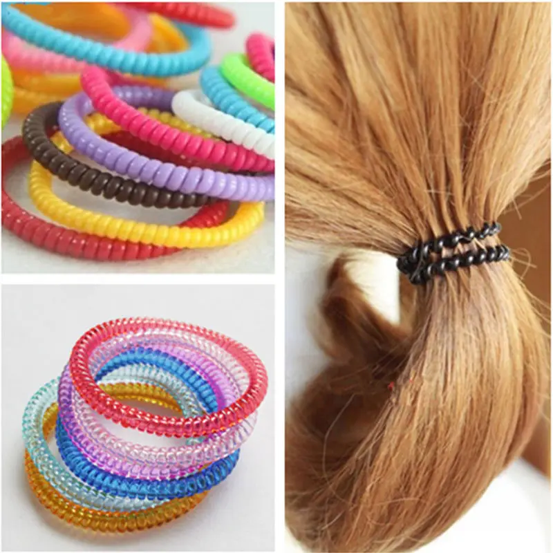 1PC/Lot New Women Lady Super Thin Girls Colorful Rubber Telephone Wire Hair Ties&Plastic Ropes Hair Band Accessories-animated-img