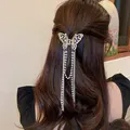 Butterfly Hair Clip With Long Tassel Hair Accessories For Women Elegant Imitation Pearl Rhinestone Shark Hairpins Jewelry