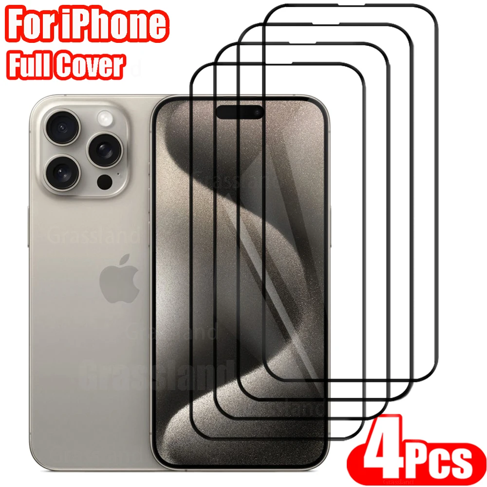 4Pcs Screen Protector For iPhone 15 14 13 12 11 Pro Max Anti-Burst Tempered Glass For iPhone X XR XS Max Protective Glass Film-animated-img