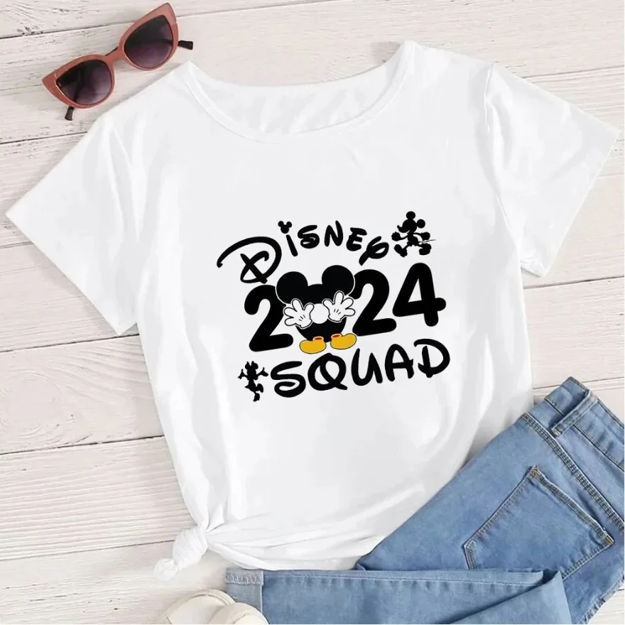 Disney Minnie T-shirt 2024 Family Trip Disneyland Clothes for Mother Kids Short Sleeve Summer New Fashion Vacay Mode Women Tops-animated-img
