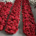 Artificial Red Rose Green Plants Flower Row Long Runner Wedding Backdrop Decor Floral Arrangement Party Props Table Centerpiece preview-2